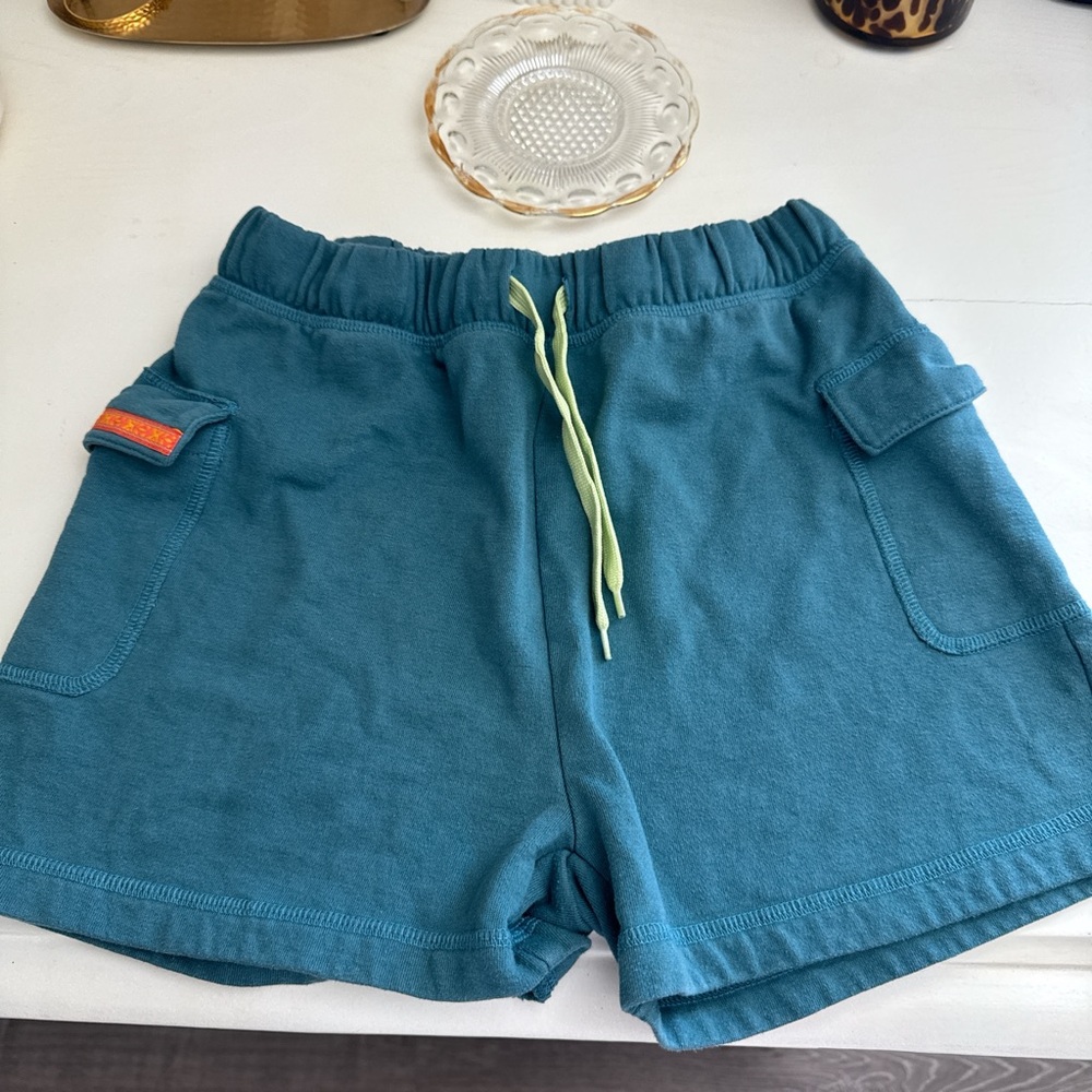Teal Athletic Shorts with Yellow Drawstring